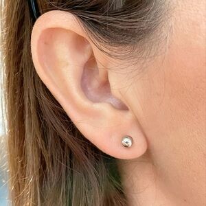 Screw Post and Backs -14K White 4 mm Ball Stud Earrings,  for baby or small
